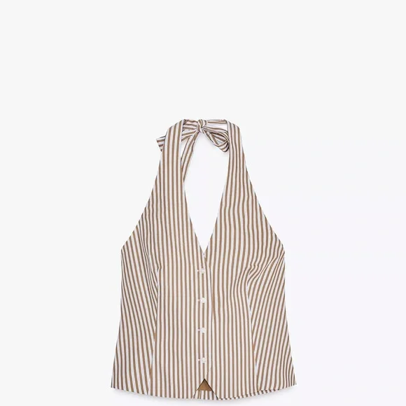 Zara Brown and White Striped Vest and Pants Set - Picture 6 of 6